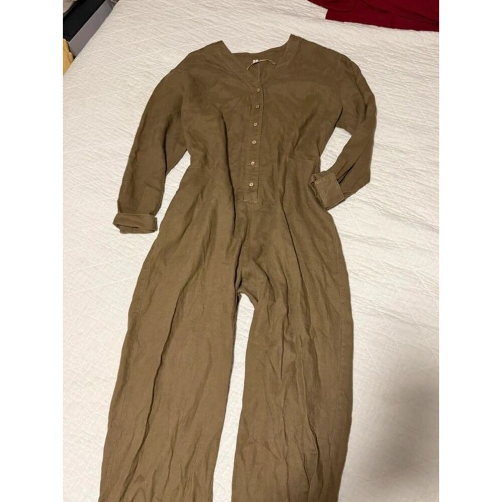 Grae Cove 100% Linen  jumpsuit olive brown wide leg XXL Coastal Granola
